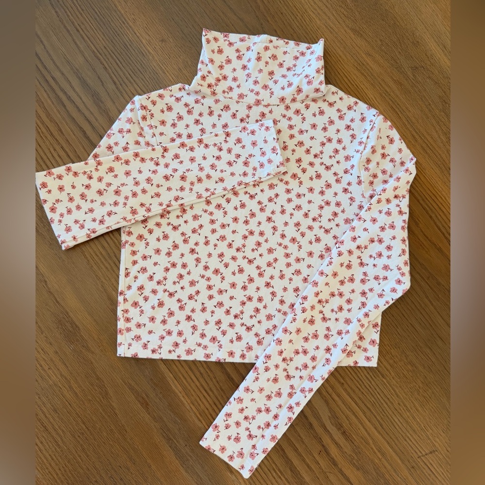 LoveShackFancy Pink Floral cropped Turtleneck size M